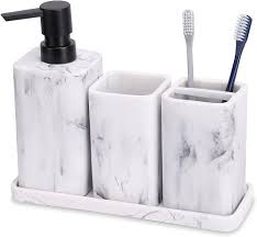Marmordesign Badrumstillbehör Set – 4 Delar