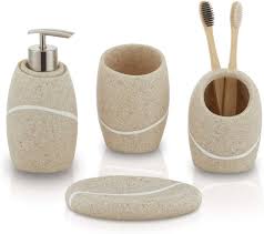 Beige Badrumstillbehör Set 4 Delar – Modern Dekor