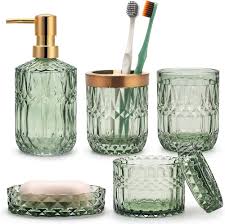 IVAILEX: Grönt Glas Set med 5 Badrumstillbehör