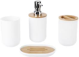 Badrumsset i plast och bambu - 4 delar