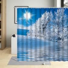 3D-tryckt Vinterduschdraperi med Snö och Träd