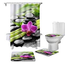 HeBIQUAN Orkidé Droppar Zen Sten Bambu Duschdraperi