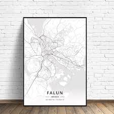 Falun Stadskarta - Svart och Vit Väggkonst