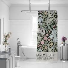 William Morris Stil Blå-Rosa Blommigt Duschdraperi med Krokar