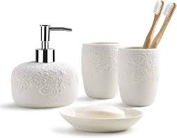 Badrumstillbehörsset med Präglad Design - 4 Delar